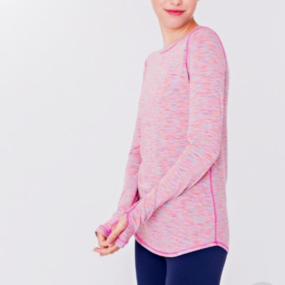 EUC Ivivva Lululemon Calm to Energy Girls Long Sleeve Top - Pink Multi Size 14